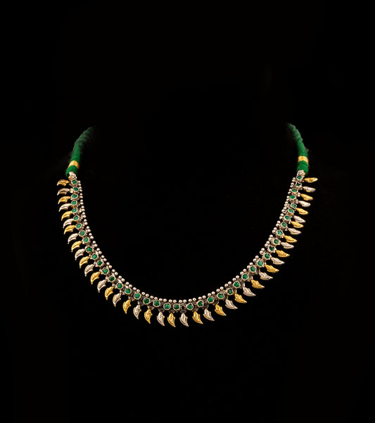 925 Sterling Silver Two Tone Paisley Necklace with Green Onyx
