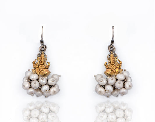 925 Sterling Silver Two Tone Lord Ganesha Danglers