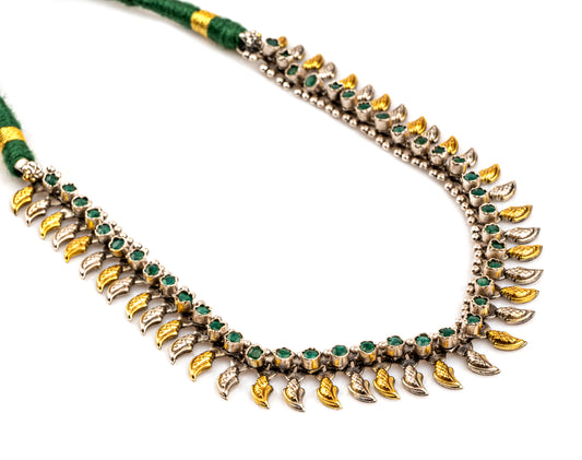 925 Sterling Silver Two Tone Paisley Necklace with Green Onyx