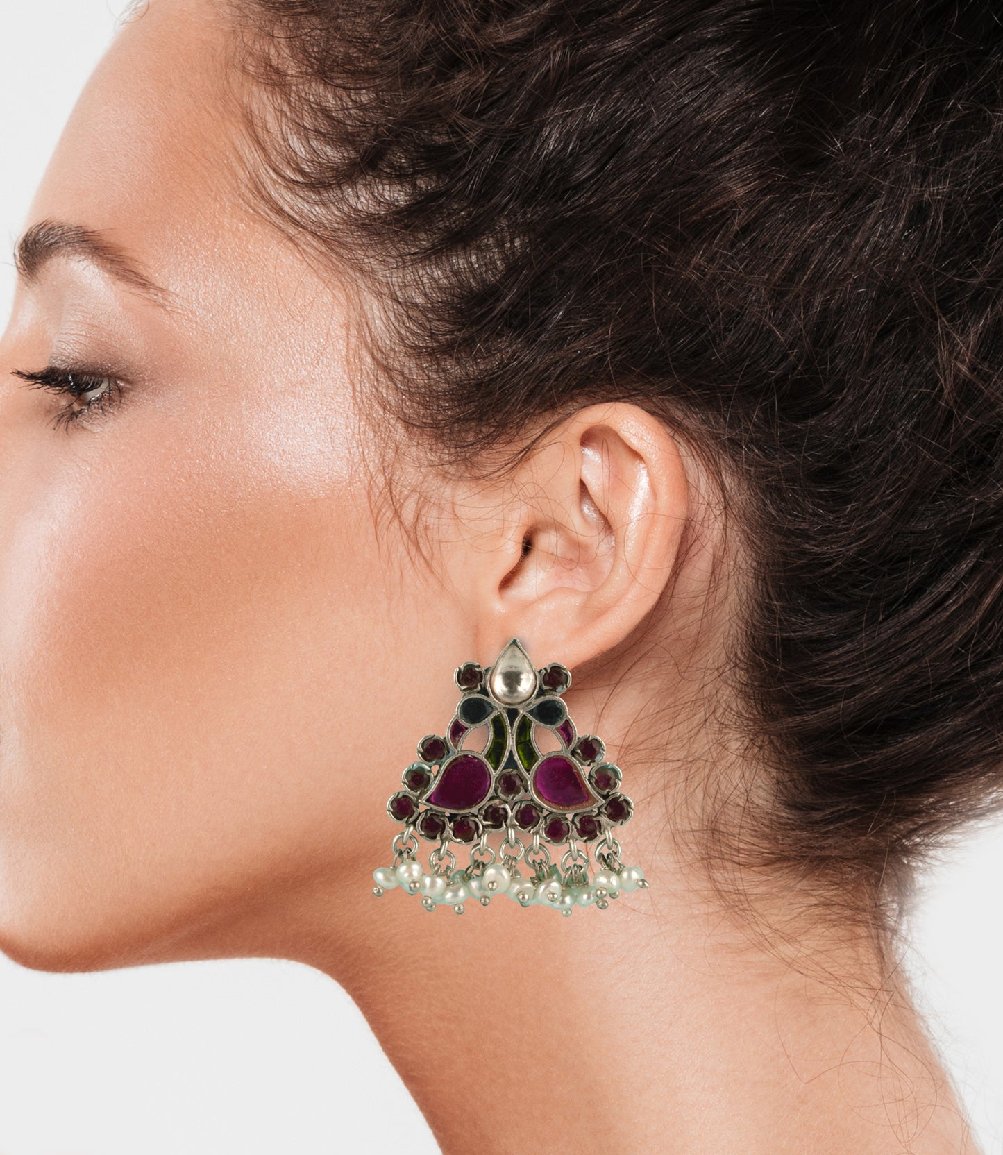 925 Sterling Silver Peacock Kundan Earrings