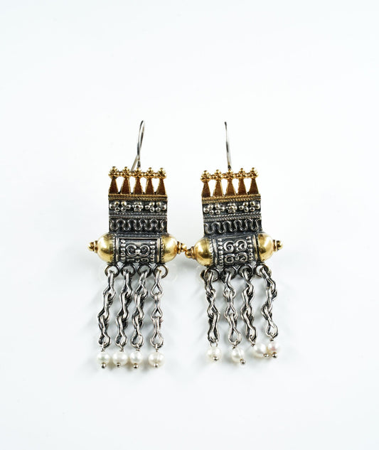 Pyramid and Dhol Two-Toned Earrings - Neeta Boochra Jewellery