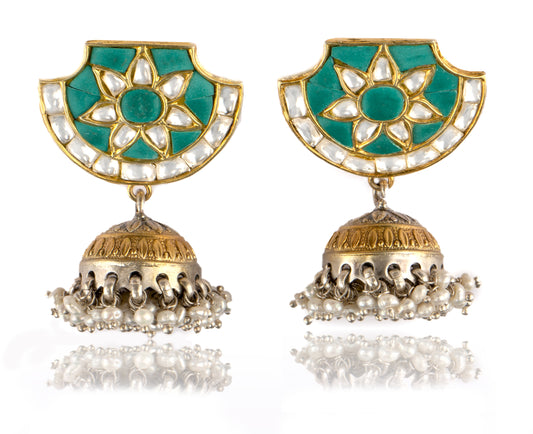 925 Sterling Silver Turquoise Chaand Kundan Jhumki