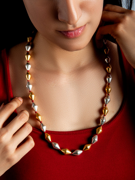 925 Sterling Silver Two Tone Big Dholki Necklace