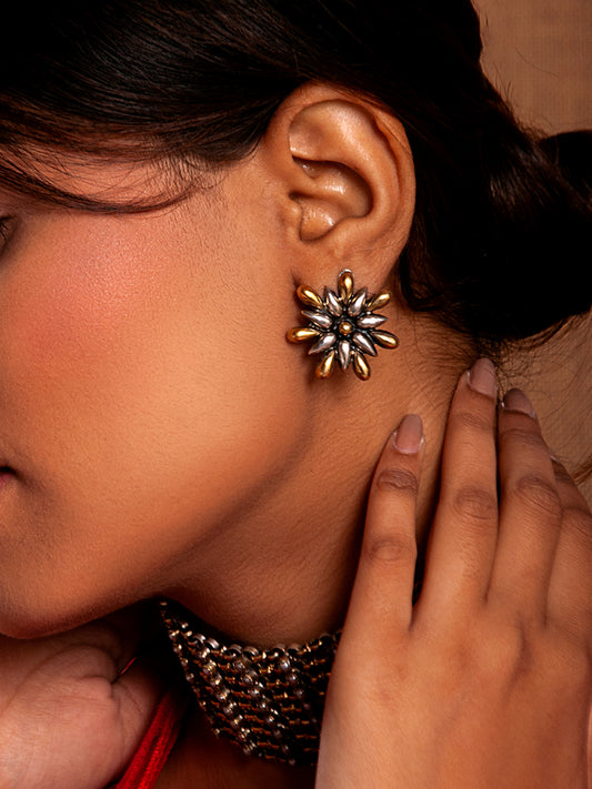 925 Sterling Silver Two Tone 22K Gold Earring