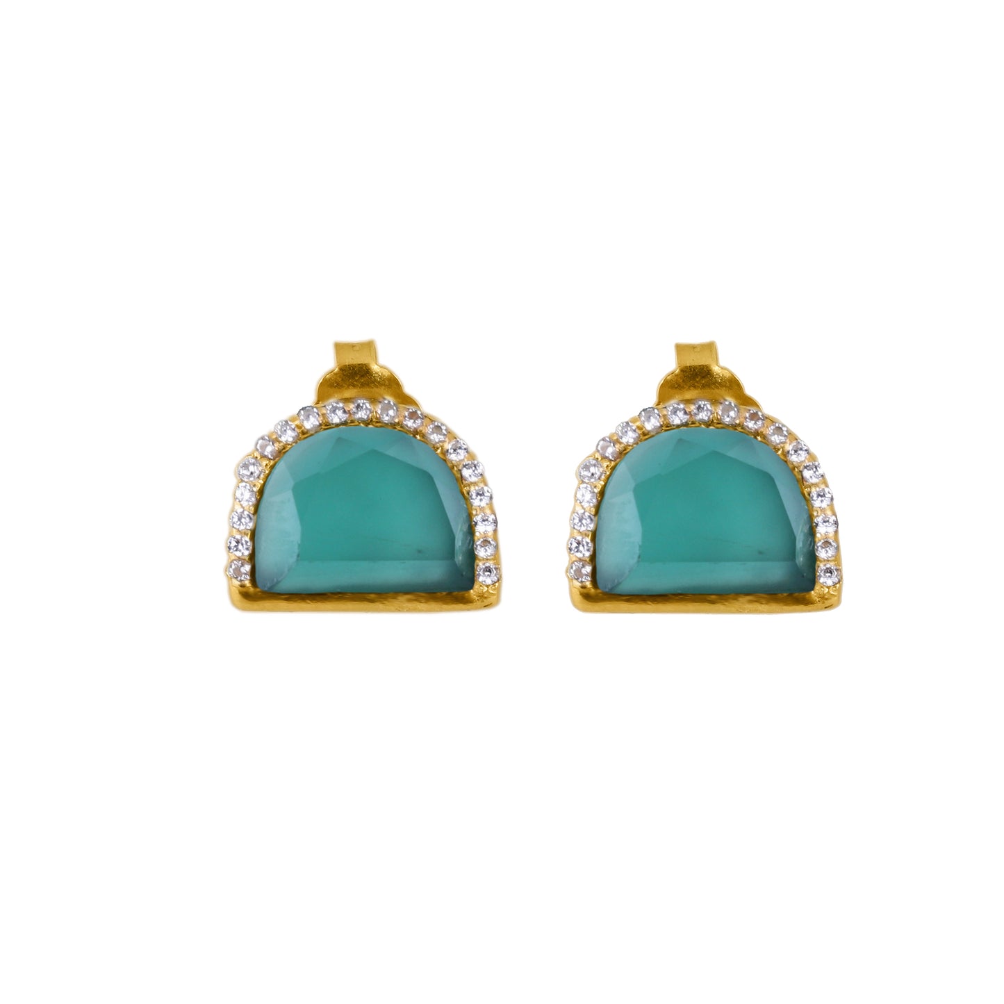 925 Silver Gold Plated Green Onyx Studs - Neeta Boochra Jewellery