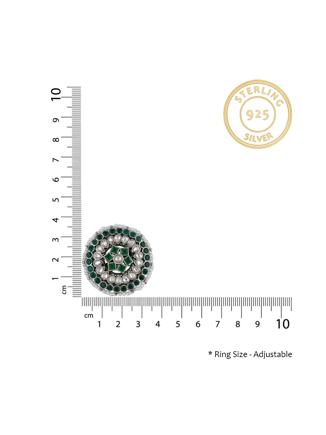 Multicolored Kundan and Green Onyx Adjustable Ring