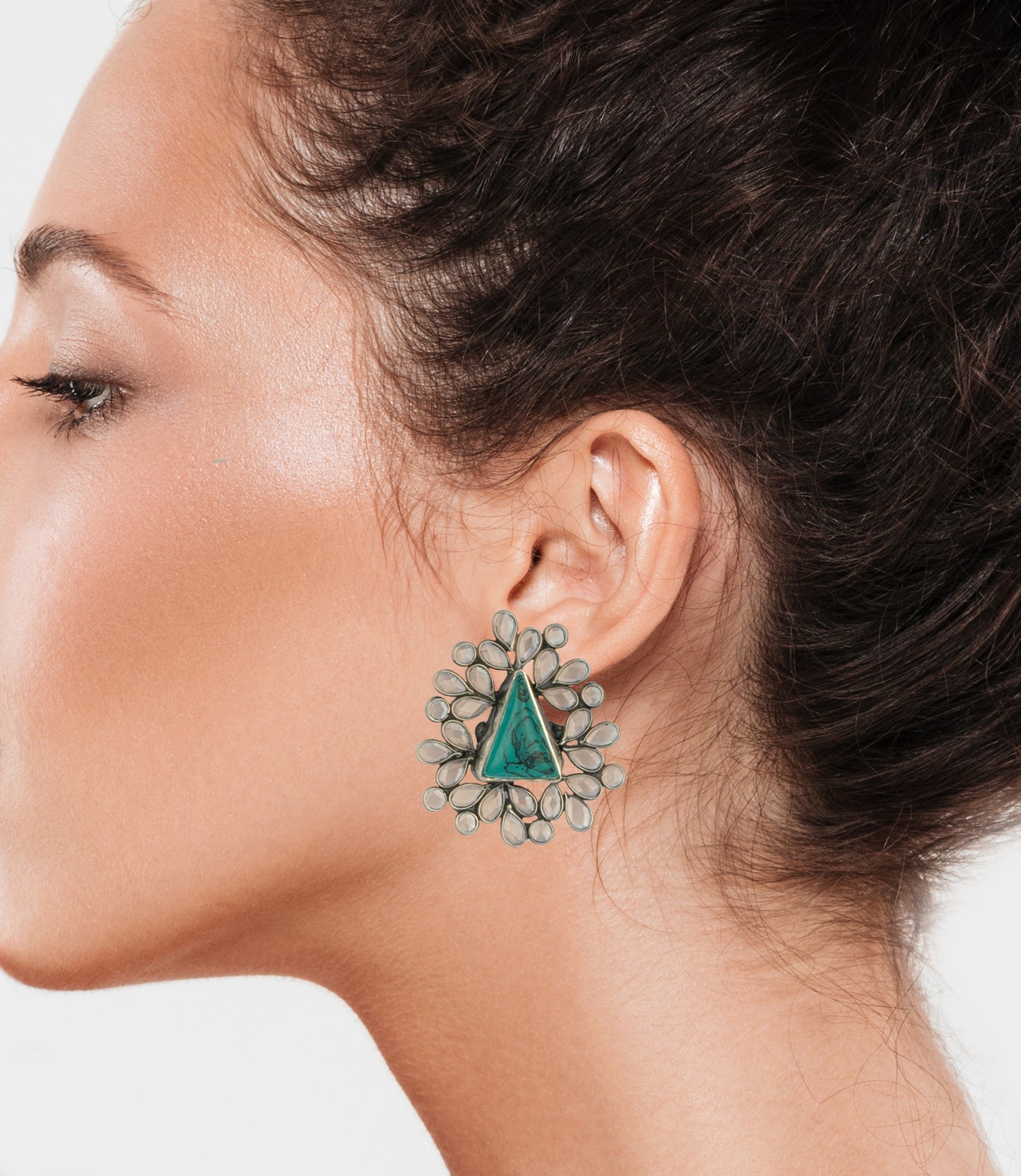 925 Sterling Silver Earrings with Checker and Turquouse Gemstone