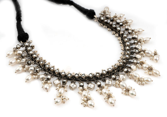 925 Sterling Silver Necklace with Kundan and Pearl