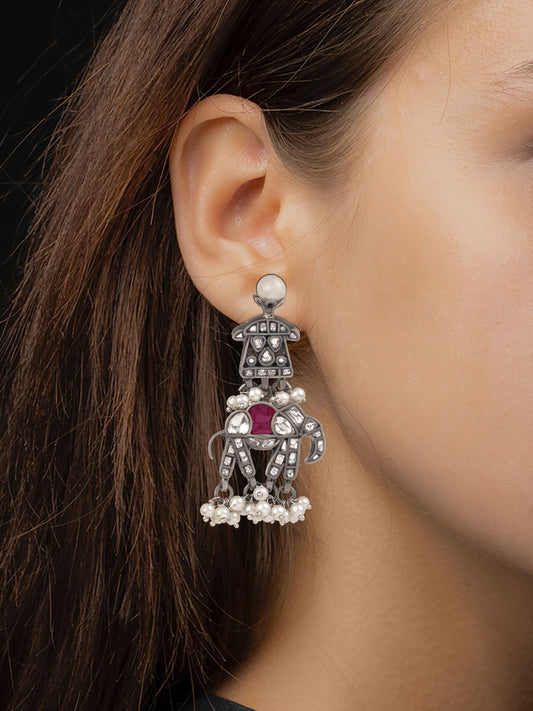 Elephant Earrings with Kundan and Pearl