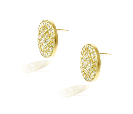925 Silver Gold Plated White Kundan Round Studs