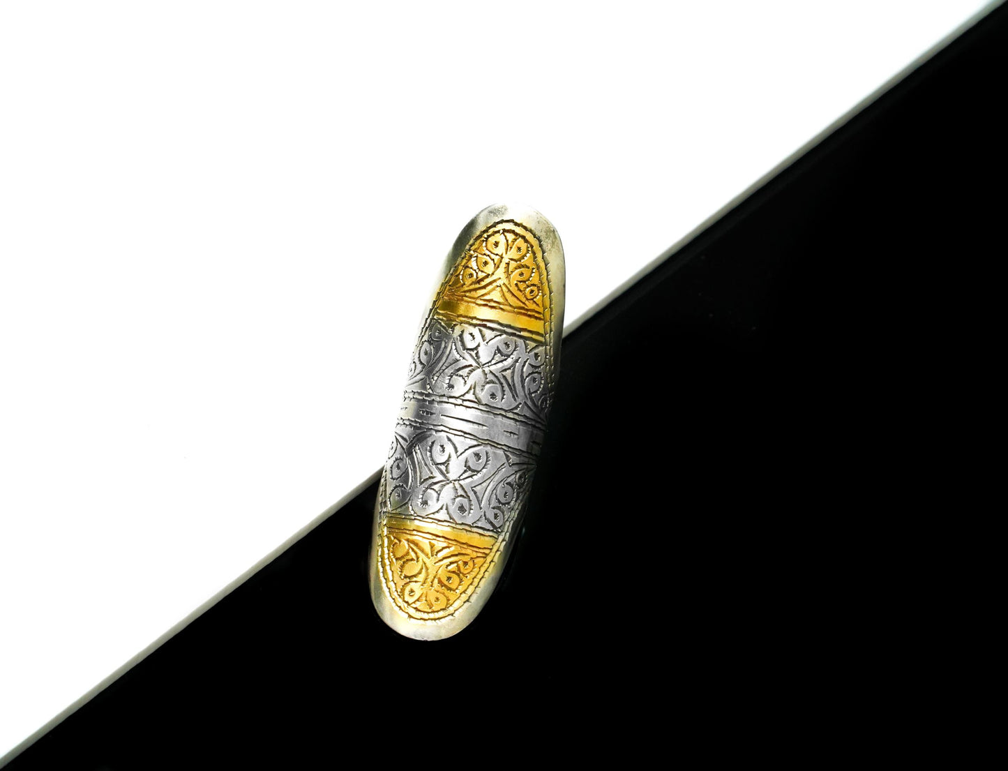 Two-Toned Long Floral Carving Ring - Neeta Boochra Jewellery