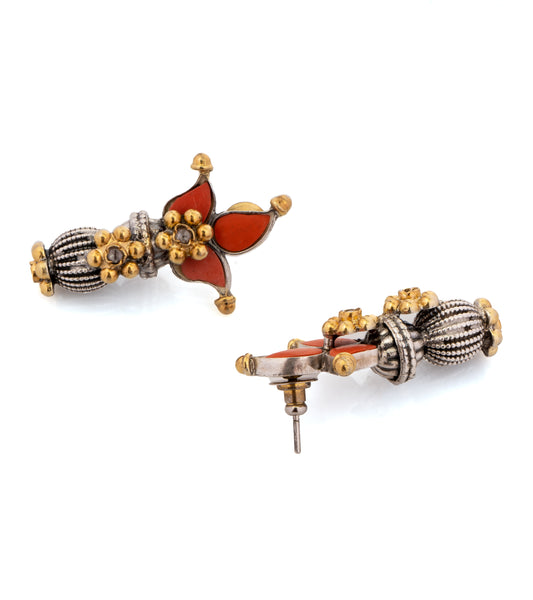 925 Sterling Silver Two Tone Dholki Earrings