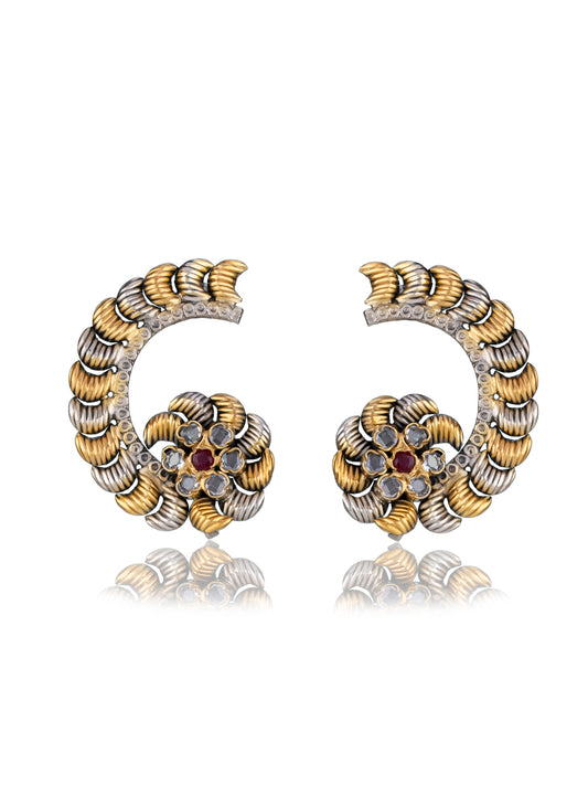 925 Sterling Silver Two Toned Textured Earrings