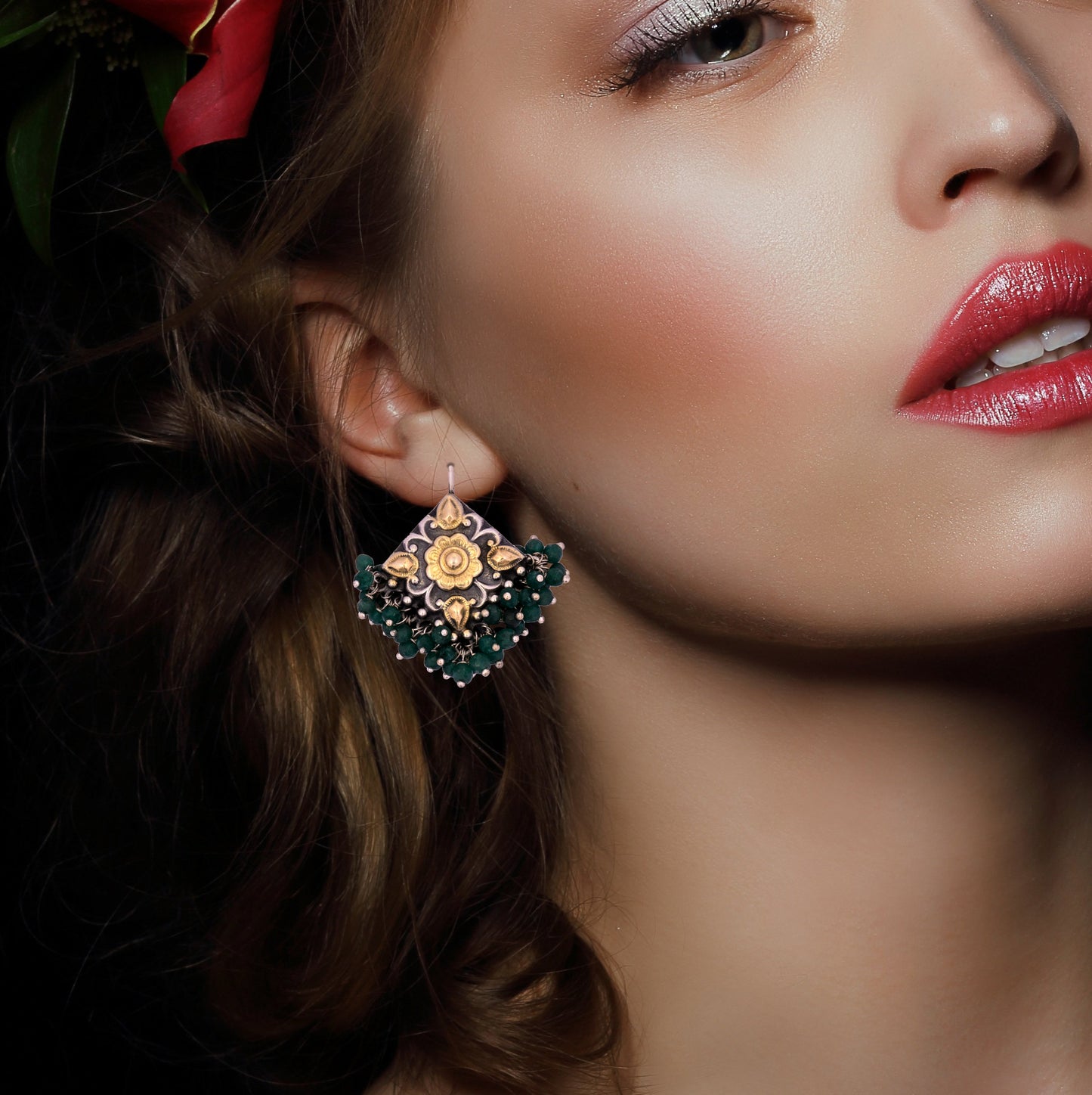 925 Sterling Silver Two Tone Chitai Danglers