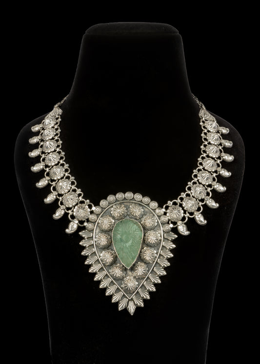 925 Sterling Silver Tribal Necklace with Fine Carved Stone