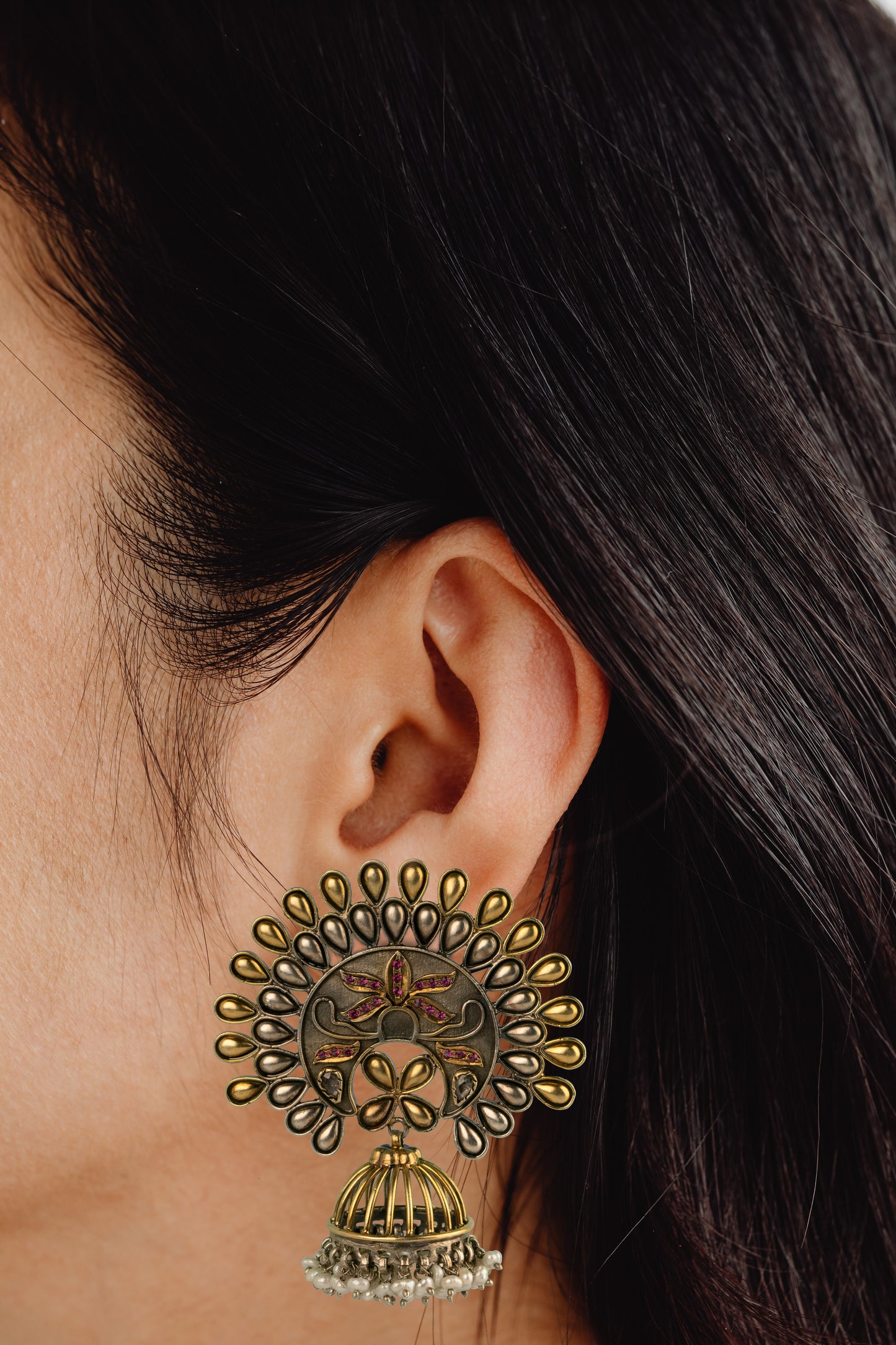 925 Sterling Silver Two Tone Signature Festive Jhumki