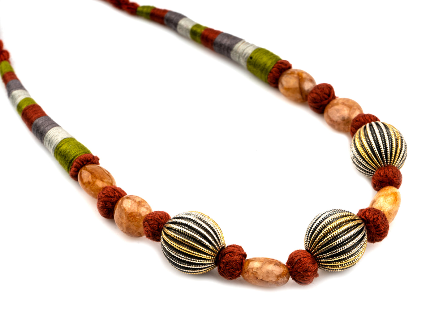 925 Sterling Silver Two Tone Beaded Necklace