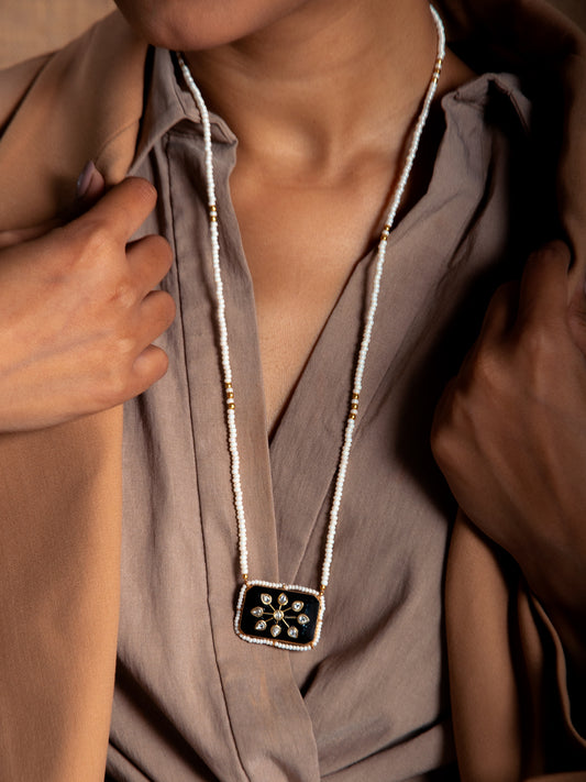 Gold Plated Black Onyx Pearl Necklace