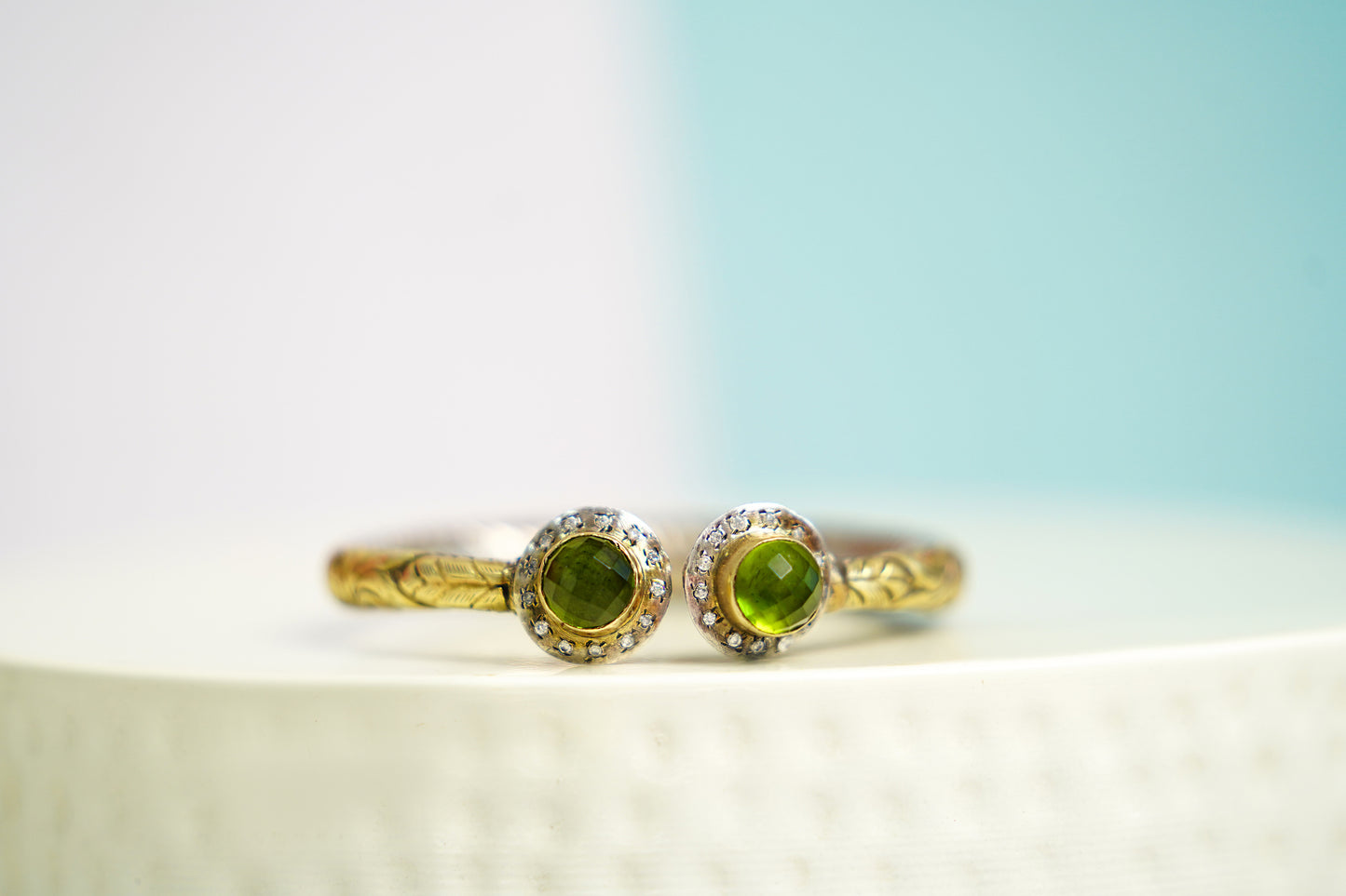 925 Silver Two Tone Chitai Bangle with Natural Green Gemstone - Neeta Boochra Jewellery