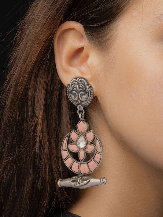 925 Sterling Silver Dholki Earrings with our Signature Kundan Chaand Motif