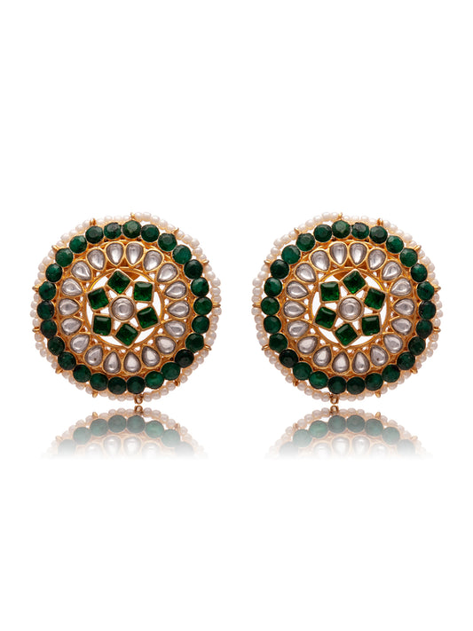 Swarnim Green Round Kundan Studs