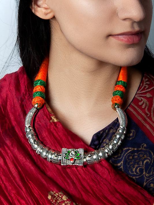 925 Sterling Silver Necklace With Multicolor Kundan
