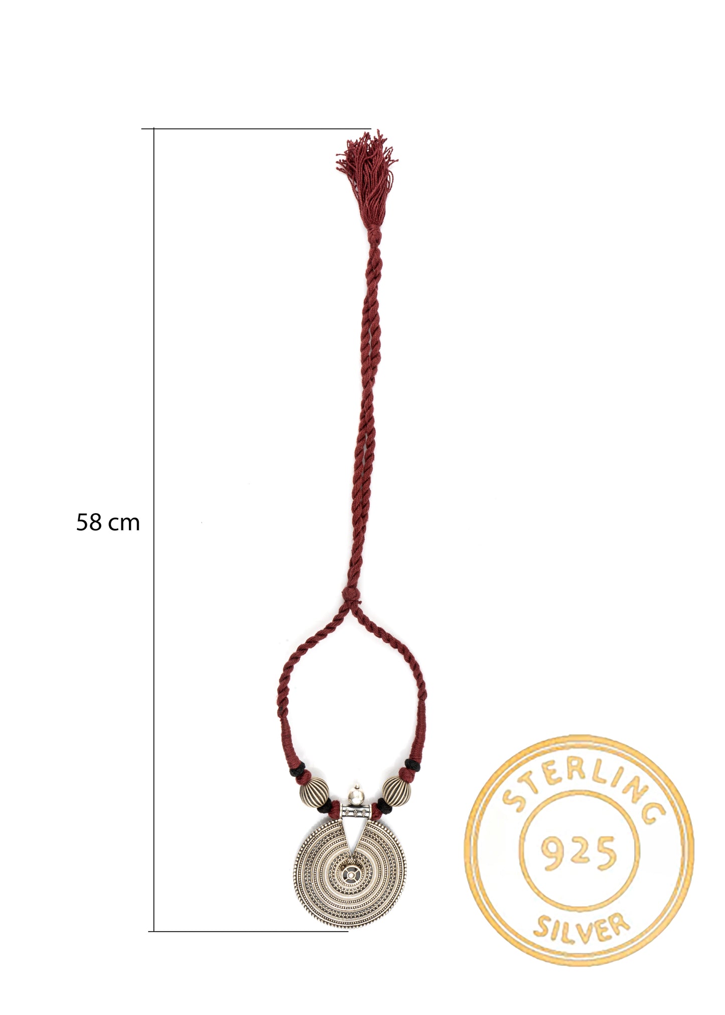 925 Sterling Silver Necklace with Maroon Adjustable Patwa Thread