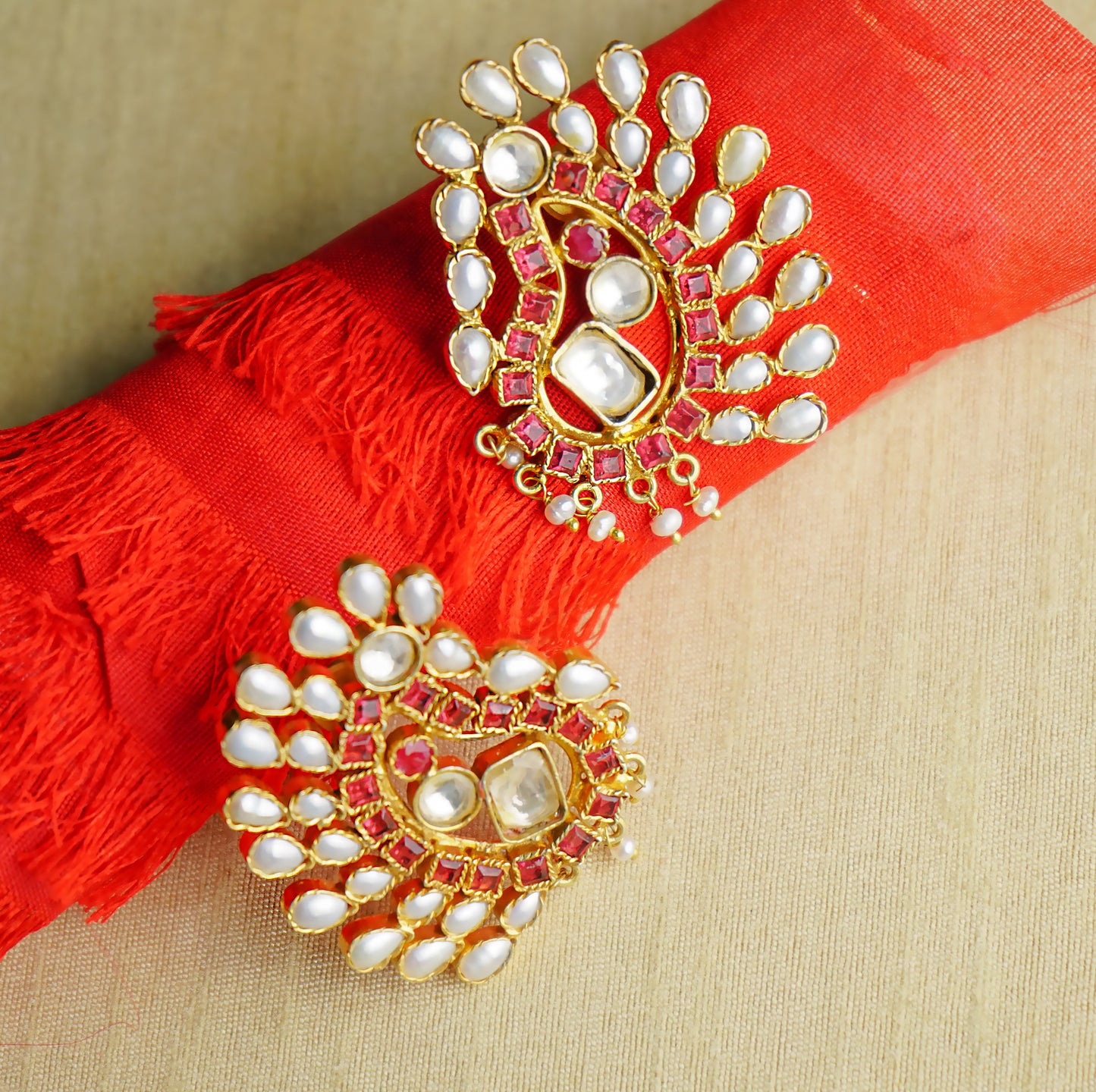 925 Silver Gold Plated Peacock Earrings with Checker Stones - Neeta Boochra Jewellery