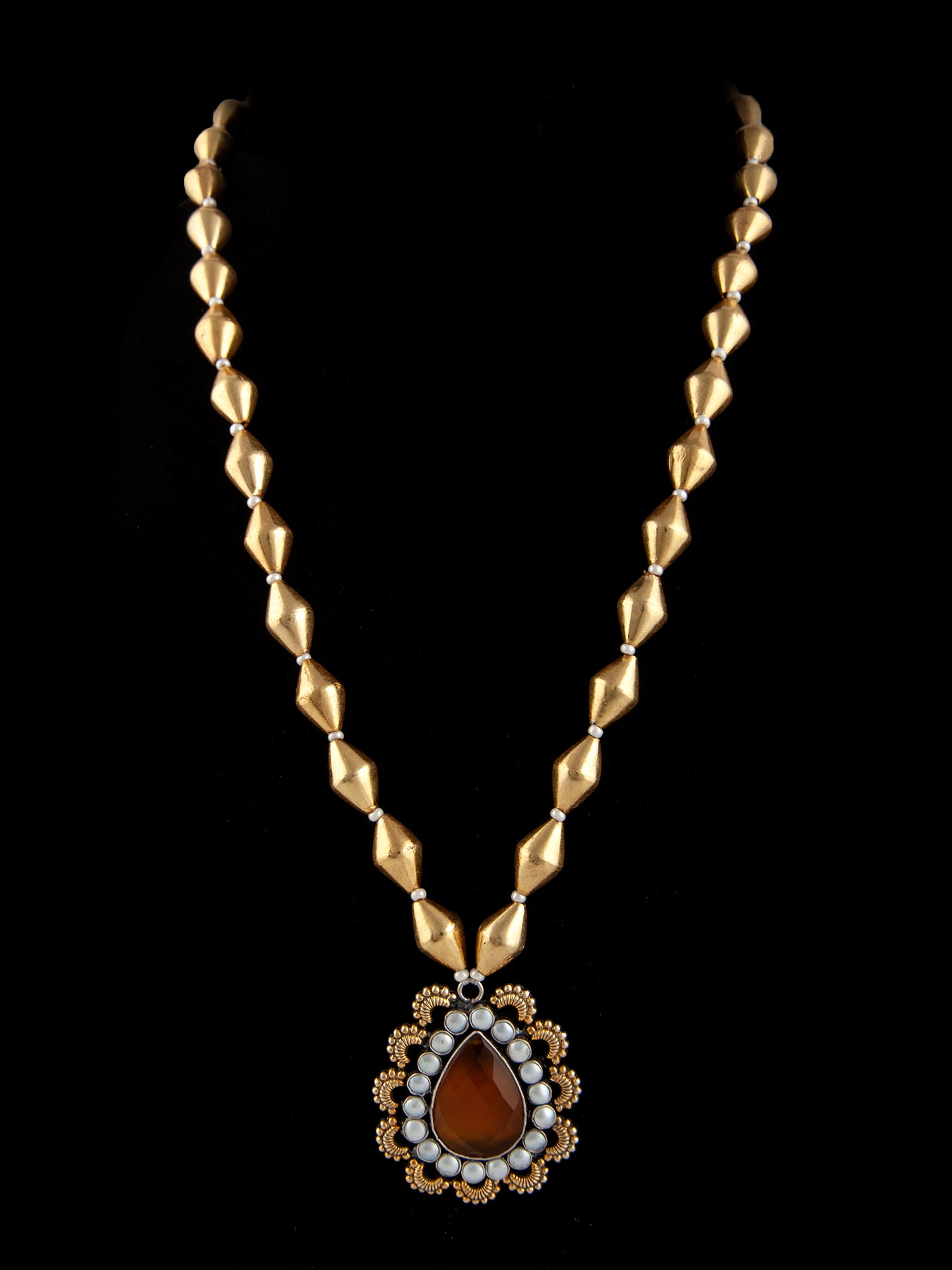 925 Sterling Silver Beaded Necklace with Carnelian