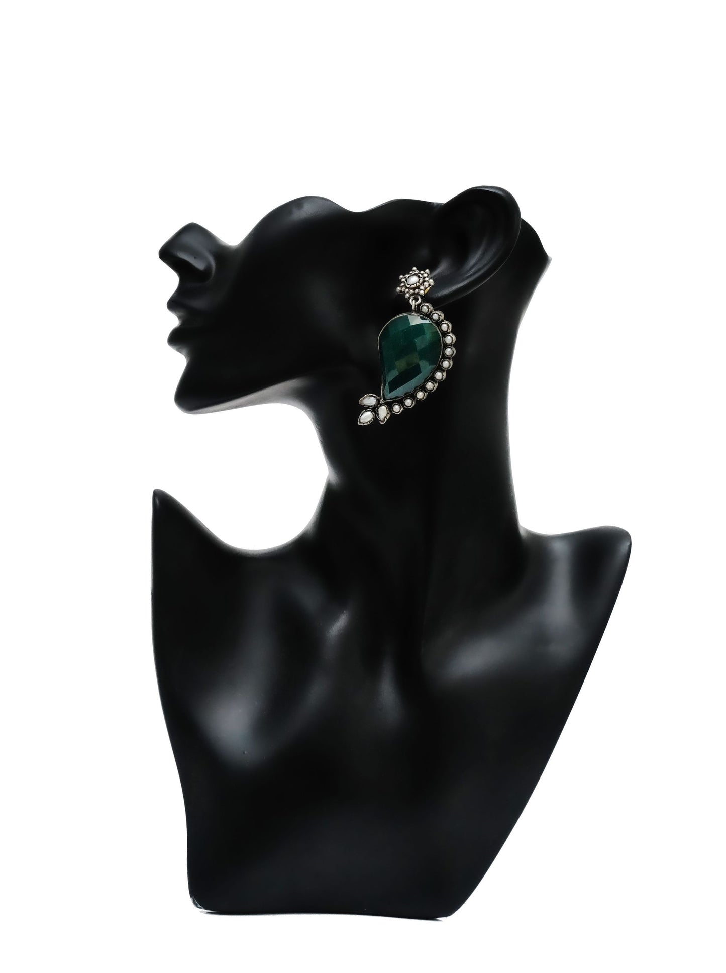 925 Silver Paisley Earrings with Green Onyx - Neeta Boochra Jewellery
