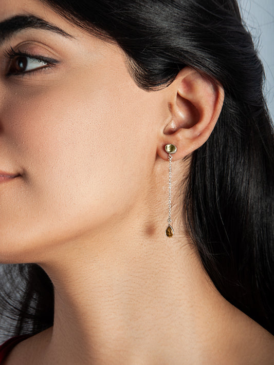 925 Sterling Silver Long Earrings with Peridot and Citrine