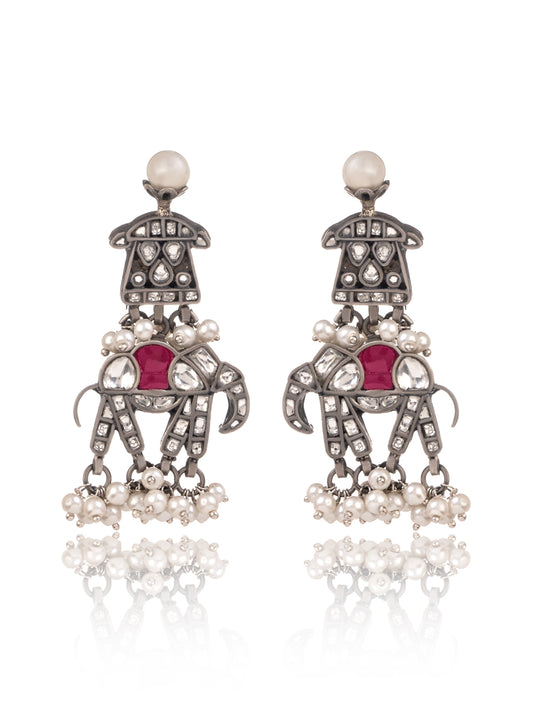 Elephant Earrings with Kundan and Pearl