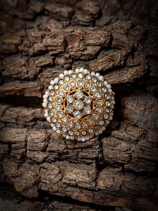 925 Sterling Silver Gold Plated Kundan Adjustable Ring