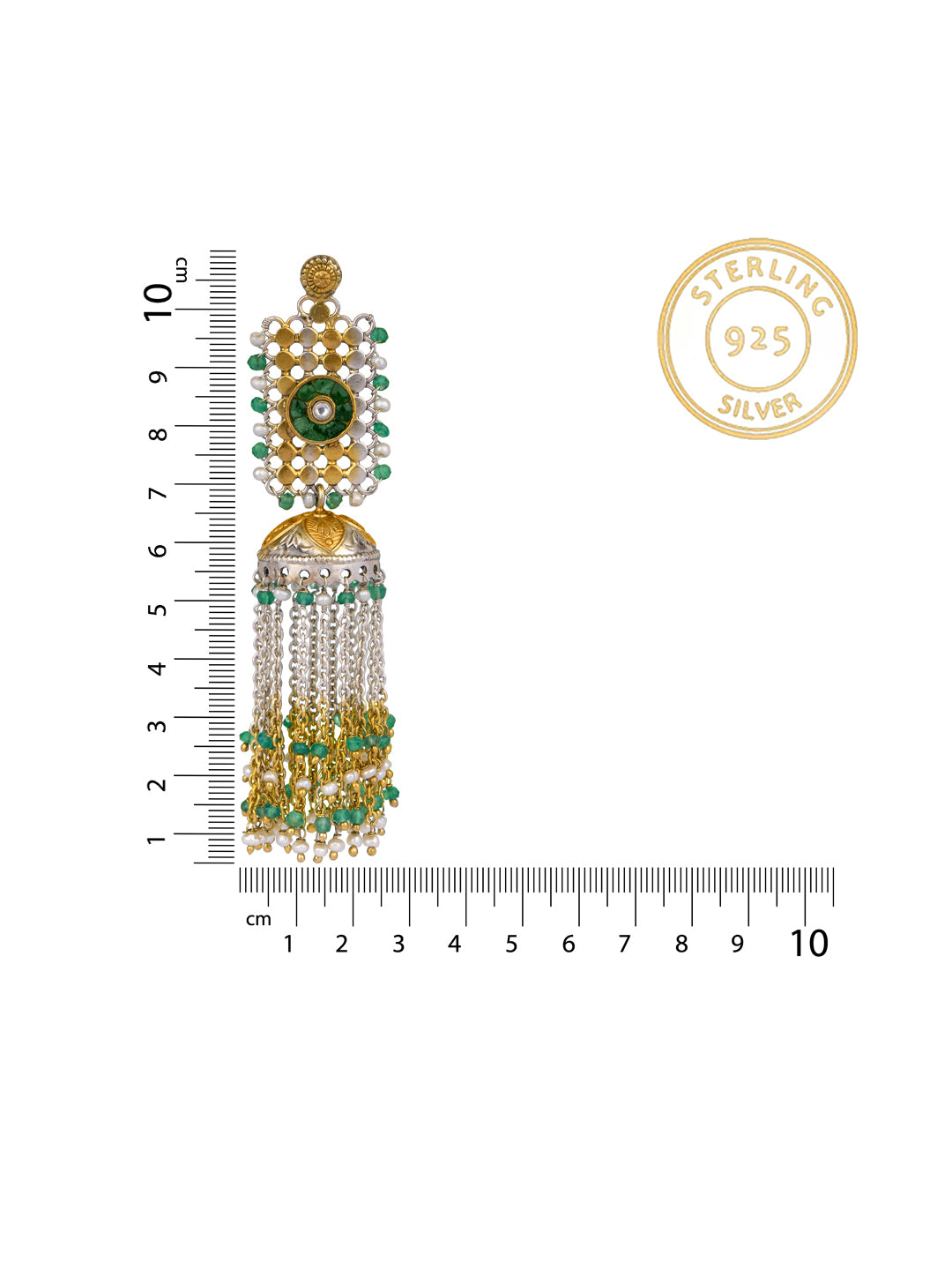 925 Sterling Silver Two Tone Jhumki with Kundan Motif