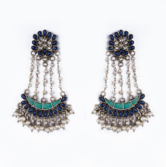 925 Sterling Silver Blue Lapis and Pearls Earrings