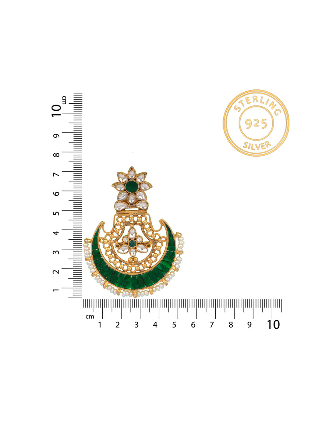 925 Sterling Silver Gold Plated Kundan Chaandbali Earrings