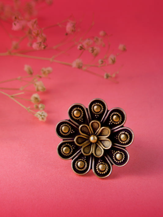 Svarnam Sunflower Adjustable Ring