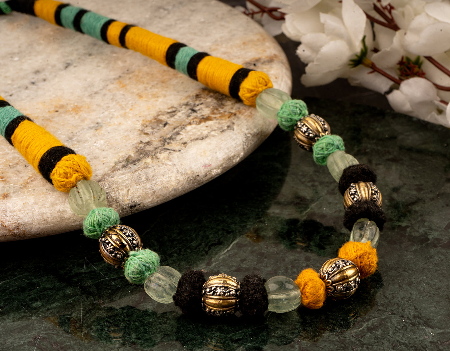 925 Sterling Silver Two Tone Beaded Necklace