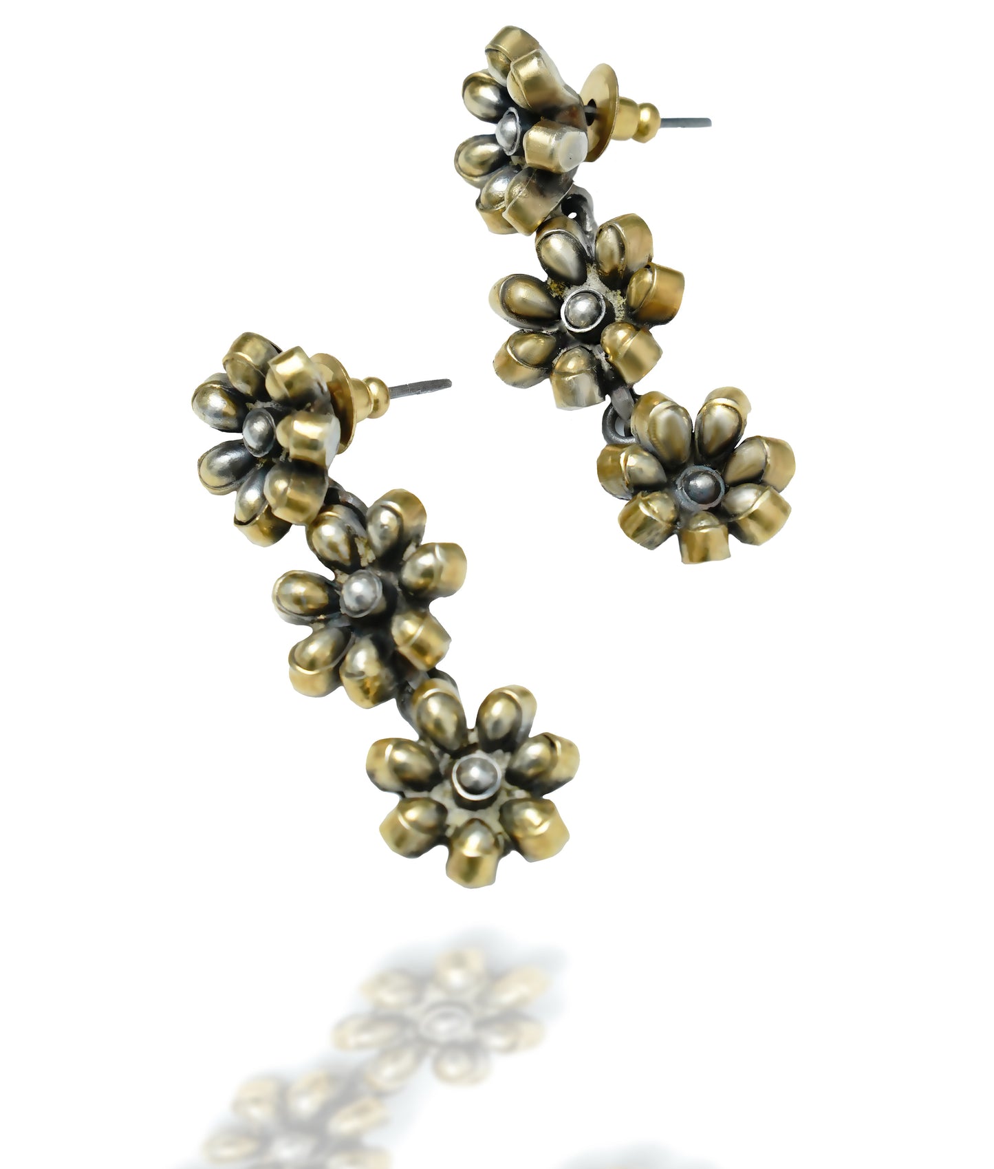 925 Silver Two Tone Floral Earrings - Neeta Boochra Jewellery