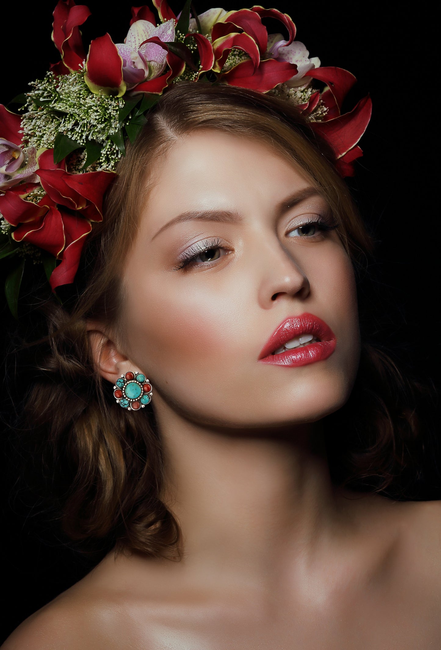 925 Sterling Silver Studs with Turquoise and Red Coral Gemstones