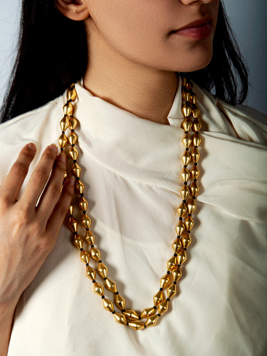 925 Sterling Silver Gold Double Layered Dholki Necklace (Size – Big)