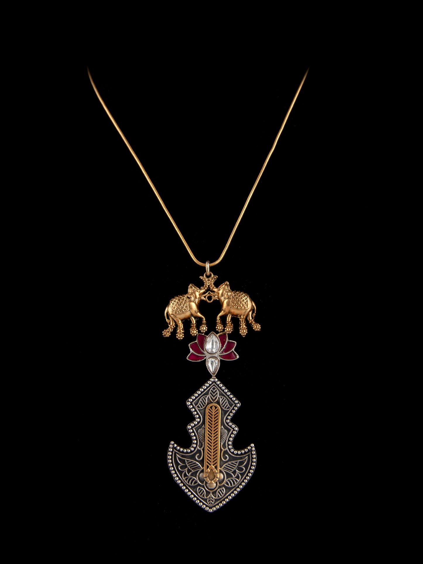 Fusion Silver Elephant Bloom Necklace