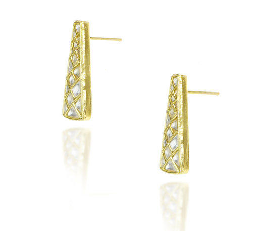 925 Silver Gold Plated White Kundan Trapezium Studs