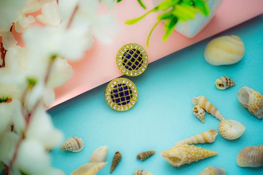 925 Silver Gold Plated Button Shaped Stud Earrings - Neeta Boochra Jewellery