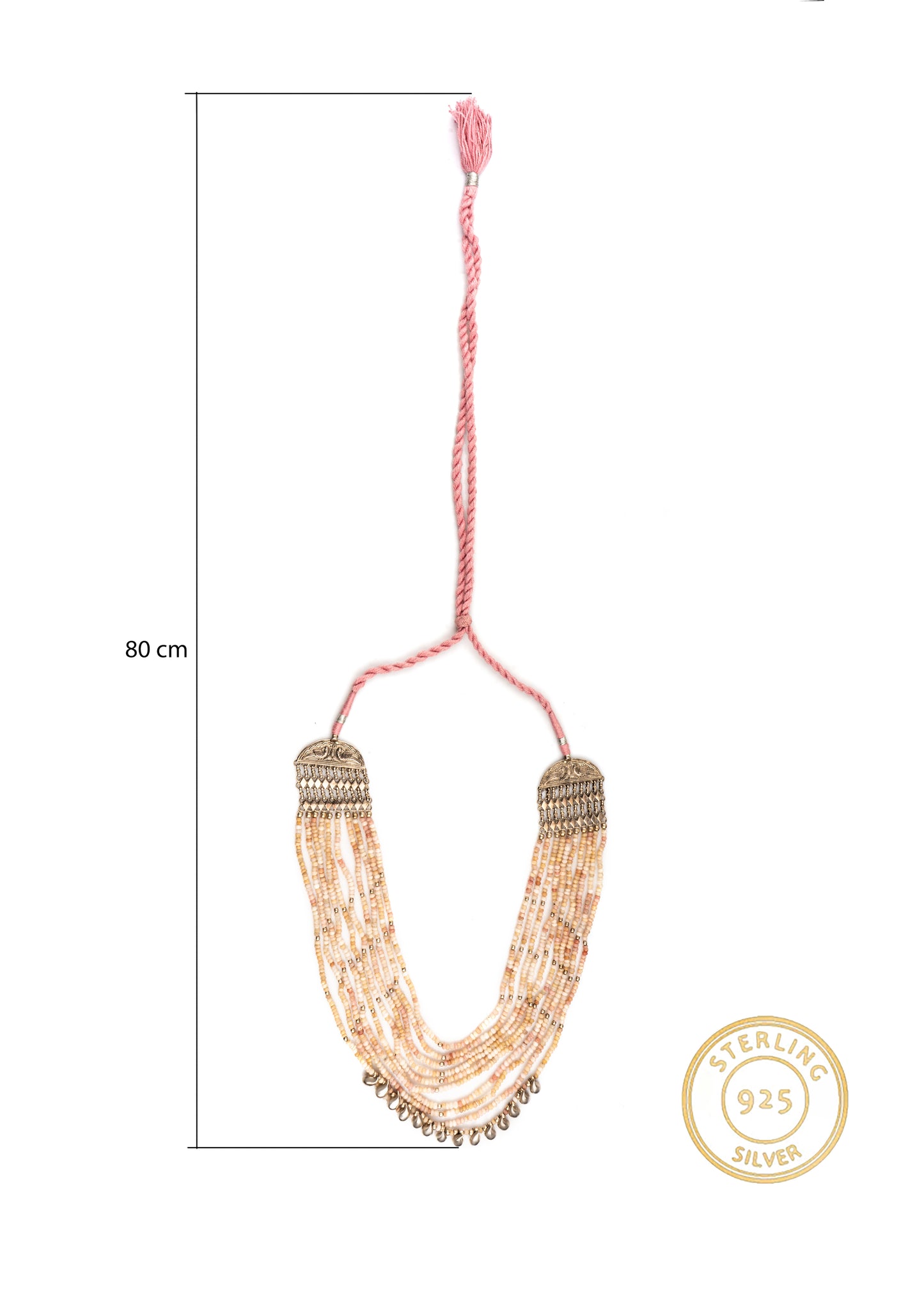 925 Sterling Silver Pink Opal Beaded Necklace