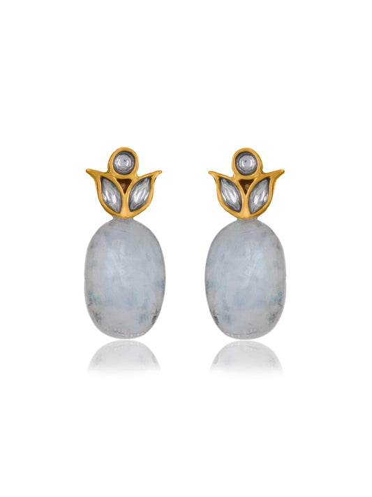 Floral Studs with Rainbow Moonstone