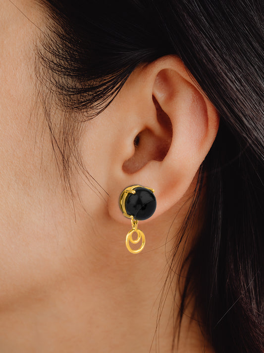 Gold Plated Balck Onyx Dangler Studs
