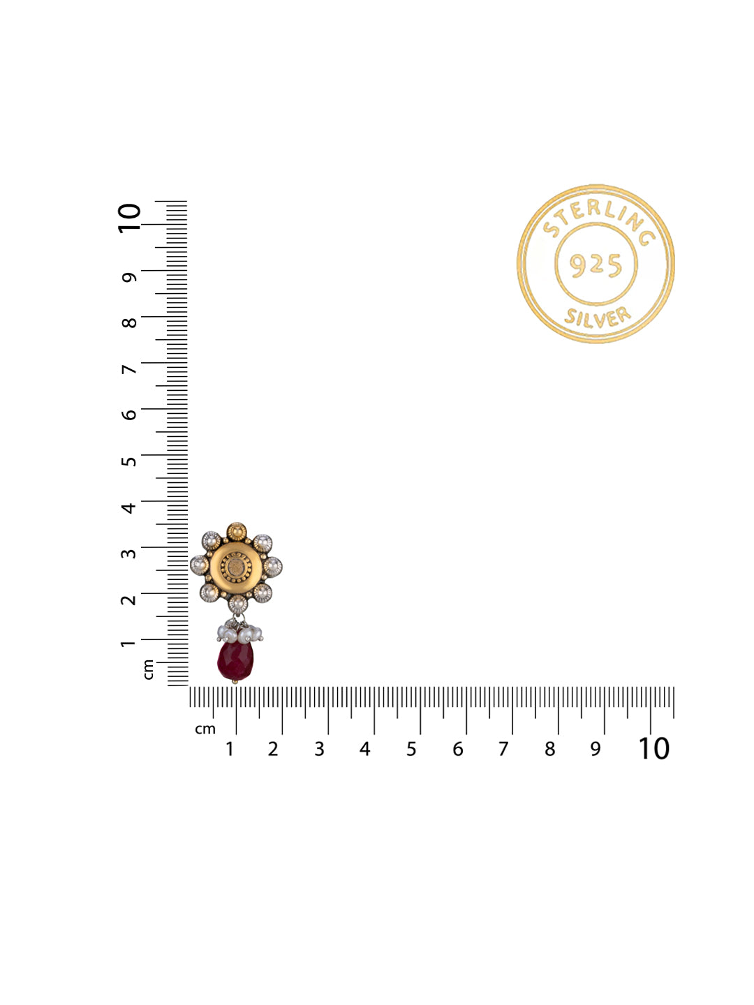 Two Toned Floral Studs with Ruby Drop