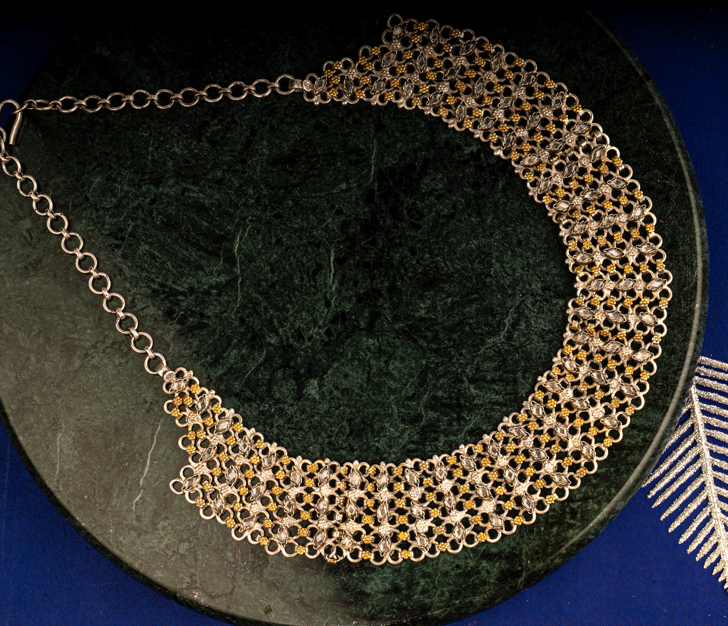 925 Sterling Silver Two Tone Statement Necklace