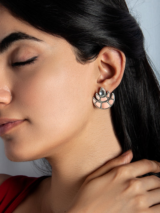 925 Sterling Silver Double Chaand Earrings with Kundan